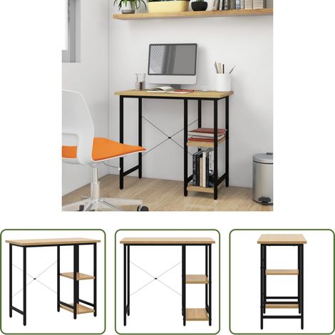 vidaXL MDF-Tisch - Computertisch Schwarz und Eiche Hell 80x40x72 cm MDF und Metall (1/5)