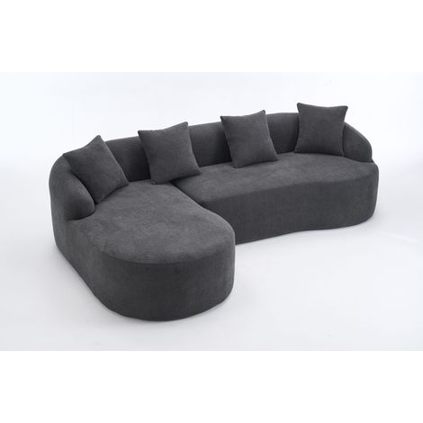 Canapé modulaire incurvé – Méridienne gauche + 2 places, en L, revêtement chenille, sans montage, confortable et élégant pour salon, appartement et bureau – Gris foncé (1/5)