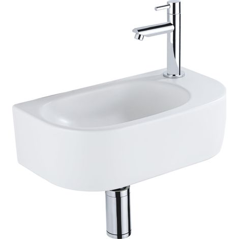 QeramiQ Fuente Ensemble de lavabo - 40x21.5x12cm - droit - lisse - demi-rond - 1 trou de robinet - céramique - robinet de lavabo chrome - bouchon de