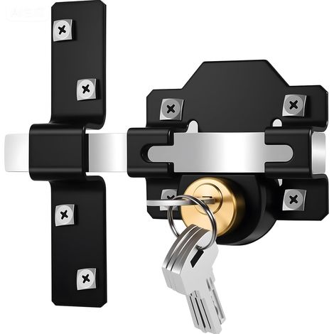 Tür-Sicherheitsschloss, 70 mm, doppelseitiges Türschloss, Querstange + Schlüssel, mechanisch, doppelte Öffnung innen und außen, geeignet für Innenhof, Garten, Terrassentür, 5 Schlüssel im Lieferumfang (1/5)