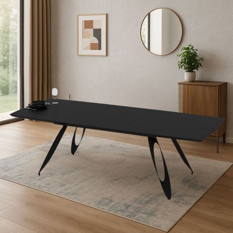 Tavolo allungabile con piano colore nero e gambe in metallo sagomate 190x103x76H cm - Blakur (1/5)
