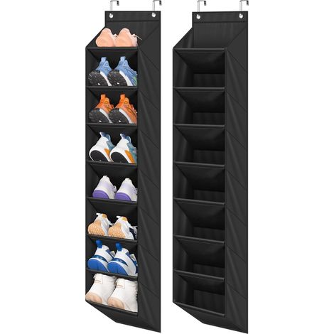 Organisateur De Chaussures Pour Porte - 8 Poches Profondes Par Unité - Convient Portes Étroites - Lot De 2 - Noir (1/5)