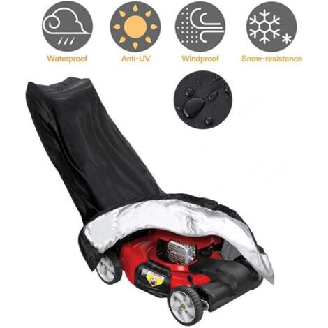 Funda para cortacésped (188 x 99 x 64 cm), impermeable, a prueba de polvo y resistente a los rayos UV, fabricada en tejido 190T, con cordón ajustable y bolsa de almacenamiento para uso en exteriores e (1/4)