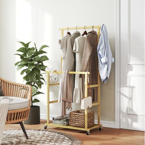 Dressing portant vetements bambou a roulettes OKMYHOME (1/4)