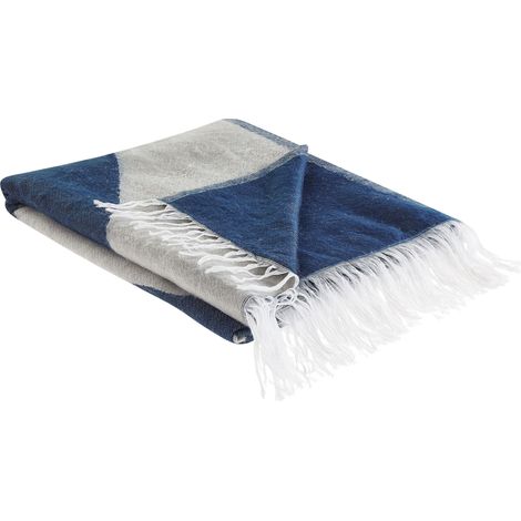 Plaid Décoratif à Franges et Motif de Femme Art 130 x 170 cm Beige et Blue Halede