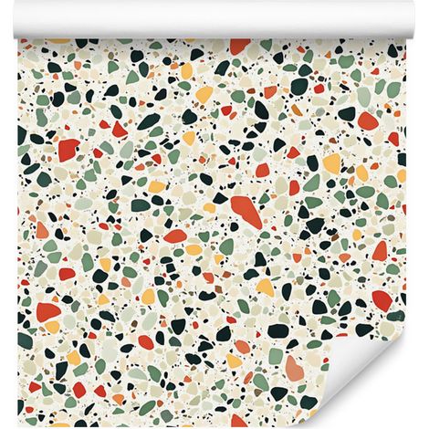 Papier peint terrazzo gris clair, crème et blanc 50x1000 cm (1/5)