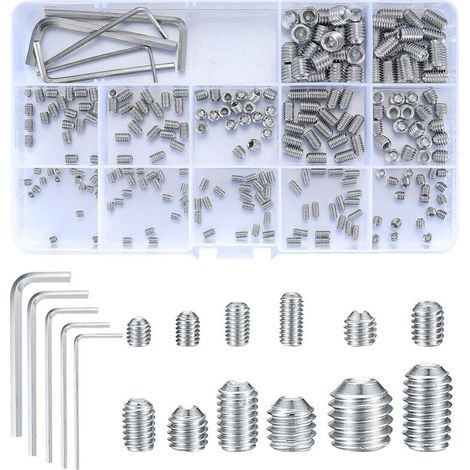 240 Pièces Assortiment de Vis Sans Tête, Vis à Tête Hex Creux avec Clé, Vis à Tête Hexagonale en Acier Inoxydable, Vis Écrous Noyaux Tasse pour Poignées de Porte, Robinet - M3/M4/M5/M6/M8