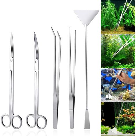 Ensemble d'outils en acier inoxydable pour plantes aquatiques : pince à épiler, ciseaux et spatule pour aquarium (1/5)