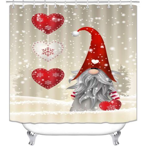 Rideau de douche avec des gnomes de Noël pour salle de bain, Joyeux Noël