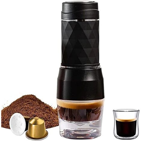 Presse expresso portable, inox, noir, pour voyage et camping (1/5)