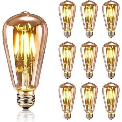 Lot de 10 Ampoule LED Vintage Edison Style Rétro 4W E27 Antique Lampe décorative Blanc Chaud 2200K, en Verre Ambré - Efficacité Économie d'Énergie (1/5)