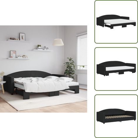 The Living Store Tagesbett Ausziehbar mit Matratzen Schwarz 90x200 cm Stoff - Schlafsofa (1/5)