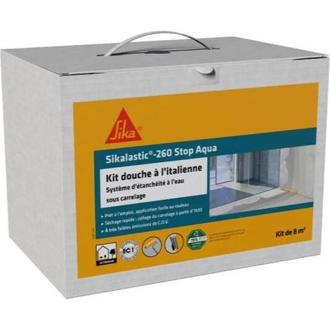 Kit douche à l'italienne étanchéité sous carrelage Sikalastic 260 Stop Aqua 8m² – Membrane adhérente étanche – Résistance fissuration