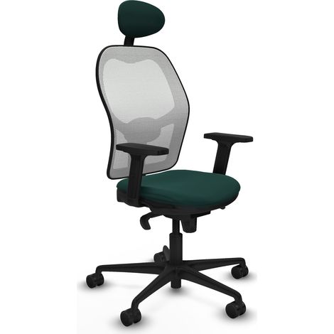 Jorquera sincro malla blanca similpiel verde botella brazos 2D base nailon cabecero fijo ruedas 65mm nailon (1/5)