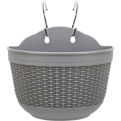 Jardinière murale suspendue tressée, en résine, demi-ronde, grise, pour la décoration intérieure et extérieure du jardin