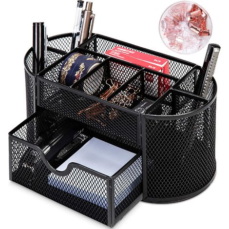 Organiseur de bureau en métal avec 9 compartiments,porte-stylo avec tiroir pour bureau,peu encombrant,organiseur de bureau pour école,maison,bureau GROOFOO (1/5)
