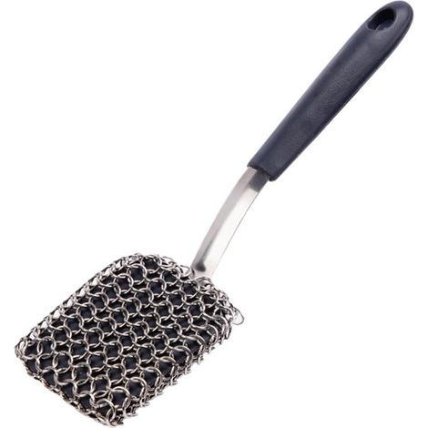Cepillo para parrilla, cepillo para sartenes, mango de silicona, cabezal de acero inoxidable, mango resistente al calor, 7 x 24 cm (1/5)