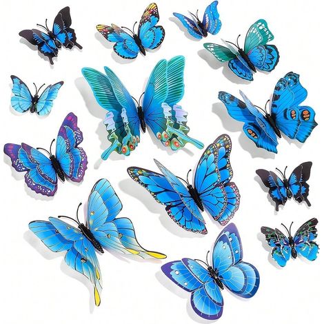 Décors muraux 3D en forme de papillons, double couche, autocollants pour fêtes, casiers ou réfrigérateur, réutilisables, bleus, 48 pièces (1/4)