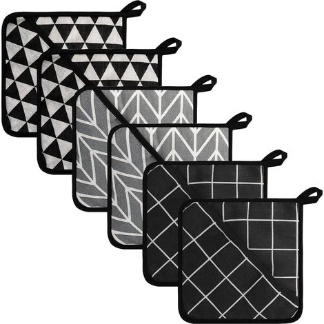 Lot de 6 maniques de cuisine épaisses résistantes à la chaleur Noir (1/5)