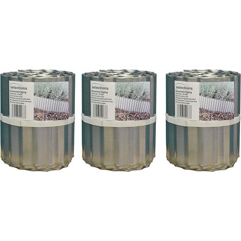 Set of 3 Galvanised Steel Lawn Edging Rolls (16.5cm x 5m)