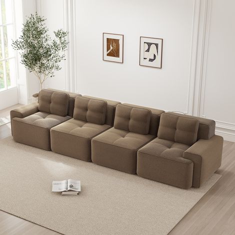Divano modulare 4 posti in corduroy marrone OKMYHOME (1/5)