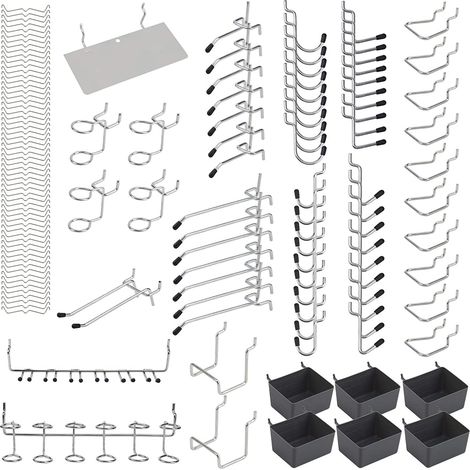 Kit d'assortiment de crochets pour panneau perforé en métal, Kit d'assortiment de serrures à chevilles, Applications suspendues, 140 pièces (1/5)