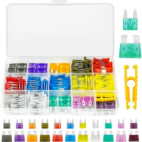 165 Pcs Car Fuses Kit – Mini & Standard Blad e Fuses,2A-40A, Mixed Fus-e Pack with Storage Case and Fuse Clip, Assorted Blad-e Fus es Automotive Fus e Set for Cars, Trucks, SUVs