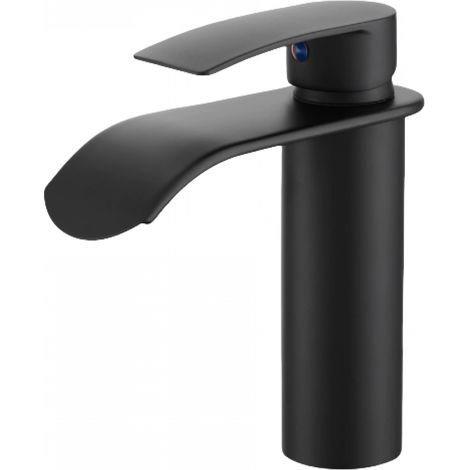 Robinet lavabo avec bec cascade, mitigeur à levier unique, silencieux et élégant, noir