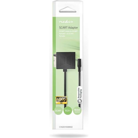 Nedis SCART-Kabel / SCART Stecker / SCART Buchse / 3.5 mm Buchse / Vernickelt / 480p / 0.20 m / Rund / PVC / Schwarz / Box