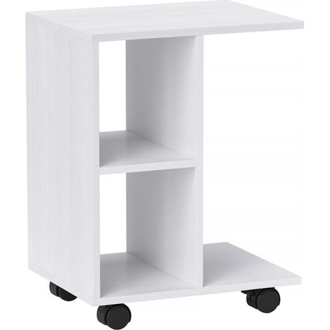 Bout de canapé, table d'appoint blanche avec roulettes 45x35x58 cm - Table basse design et portable pour petits espaces salon (1/5)