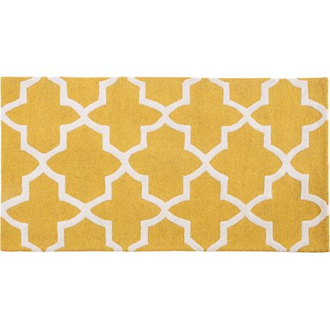 Alfombra de lana amarilla 80 x 150 cm Patrón de cuadrifolio trébol oriental marroquí hecha a mano Silvan