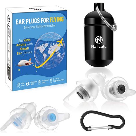 Bouchon Oreille Avion Anti Pression 2 Paires - Préviter douleurs auditives et filtre les Bruit Génants, 25dB, Réutilisables Protection Earplugs pour Adultes Adolescent Enfant 12+ (1/5)