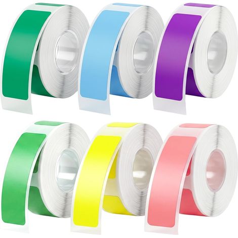 Lot de 6 rouleaux de papier thermique coloré pour étiquettes thermiques - 12 x 40 mm - Résistant à l'eau et à l'huile - Convient pour les bureaux, les écoles, les ménages privés et les supermarchés (1/5)