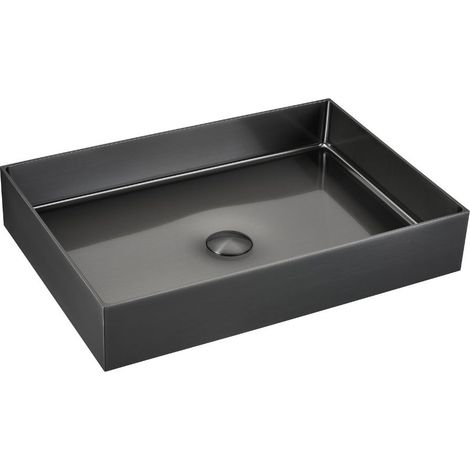 Swiss Aqua Technologies Aurum Lavabo independiente en Acero Inoxidable 304, 55x38x11cm sin rebosadero + Desagüe, PVD Gun Brushed