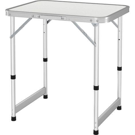 Table Pliante Camping Jardin Réglable en Hauteur Aluminium MDF Blanc Idéale pour Activités Extérieures (1/5)