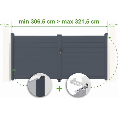Portail battant ajustable en largeur EIGER 3m H.140cm Aluminium Gris Anthracite (1/4)