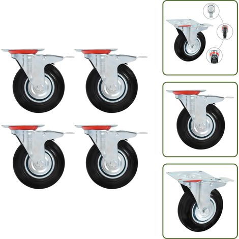 Roulettes pivotantes avec double frein 4 pcs 125 mm - Roulettes Pivotantes - Roulettes Avec Frein - Chariots Industriels - Accessoires Meuble - Manutention Matériels (1/5)