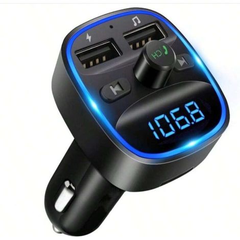 Bluetooth Voiture, Transmetteur FM Lecteur MP3 Adaptateur Radio sans Fil Kit, Émetteur FM Voiture Chargeur pour Appel Mains Libres avec 2 USB Port 5V/2.4A1A, Support Carte SD/Clé USB (Noir) (1/5)