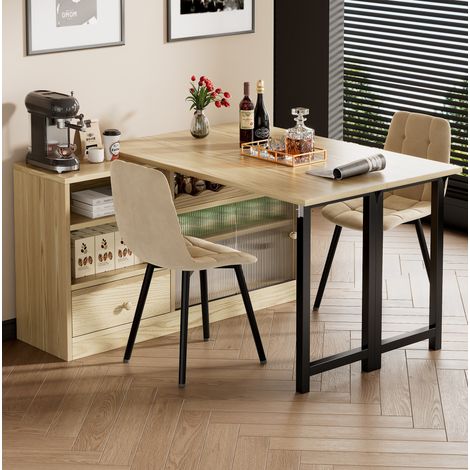 Table à manger pliante extensible noir effet bois en MDF et métal avec rangement (1/5)