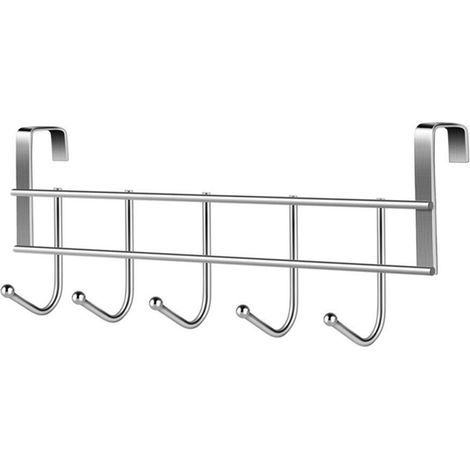 Porte-manteau de porte en acier inoxydable, composé de deux pièces. Les crochets de porte comportent cinq points de fixation. Sans marques ni clous. Barre de suspension pour serviettes. (1/5)