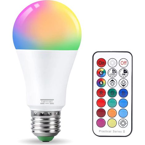 Ampoules LED Couleur E27, 12 Couleurs RGB Changement de Couleur  Lampe Connectée avec Télécommande 10W 1000 Lumen, Blanc Chaud Dimmable Ampoule Lumiere Multicolore avec Minuteur, Lot de 1 (1/5)