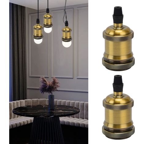 Lot de 2 douilles de lampe vintage rétro en aluminium, accessoires de bricolage pour ampoules vintage E26/27, couleur bronze jaune (1/5)