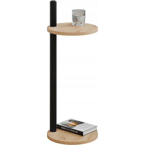 Mesita auxiliar redonda tipo loft con estante, 30x30x80 cm, metal negro. (1/5)