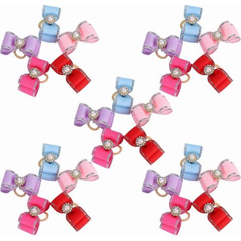 Lot de 25 nœuds papillon mignons pour chiens, avec élastiques, pour le toilettage et autres accessoires pour la tête. (1/2)