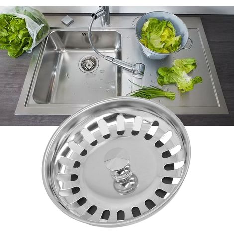 Égouttoir de comptoir de style européen avec panier filtrant, crépine, couvercle d'évacuation, bouchon d'eau en acier inoxydable et joint d'étanchéité. (1/5)