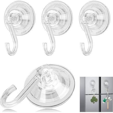 Set di 4 ganci a ventosa potenti e riutilizzabili, impermeabili, trasparenti e rimovibili, per piastrelle della doccia, finestre del bagno, porte in vetro e cucine. (1/5)
