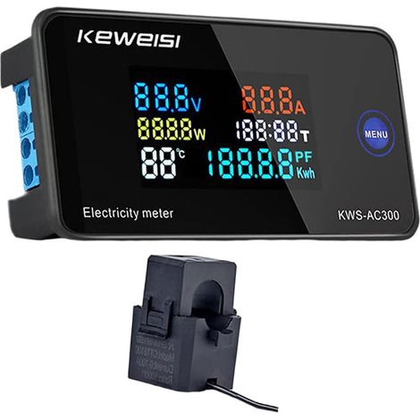 Compteurs d'énergie numériques LCD AC300-100A Moniteur d'énergie Compteur Intelligent Voltmètre Multifonction Ampèremètre - avec transformateurs de Type Ouvert (1/5)