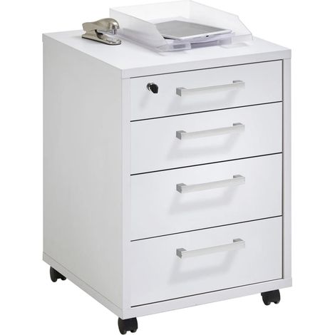 Caisson 4 tiroirs sur roulettes blanc brillant - TAUNIO (1/5)