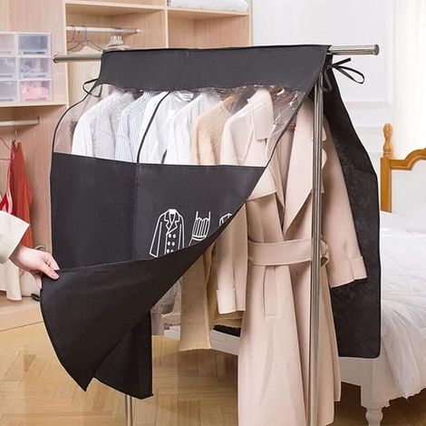Housse de protection anti-poussière pour portant à vêtements, 90 x 110 cm, étui imperméable contre l'humidité, housse de rangement pour penderie, teinte noire (1/4)