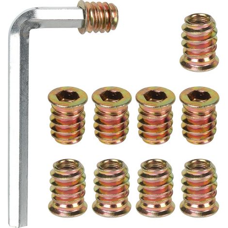 Insert Fileté Bois M6 x 10mm, 10 Pièces Insert à Vis, Écrous à Visser, Inserts D'écrou Borgne Ecrou Hexagonal, Douille Filetée Visser Metal Zinc Intérieur Manchons, pour Meubles en Bois (1/5)